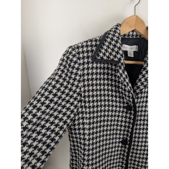 Petite Sophisticate Size 4 Houndstooth Wool Blend Coat Black White Overcoat 38" - Picture 6 of 8